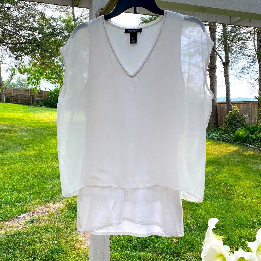 WHBM White Chiffon Sleeveless Blouse Size Small
